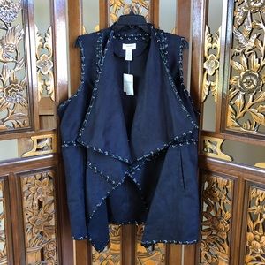 Carmen Marc Valvo Black Faux Suede Vest Women Sz 2X New NWT